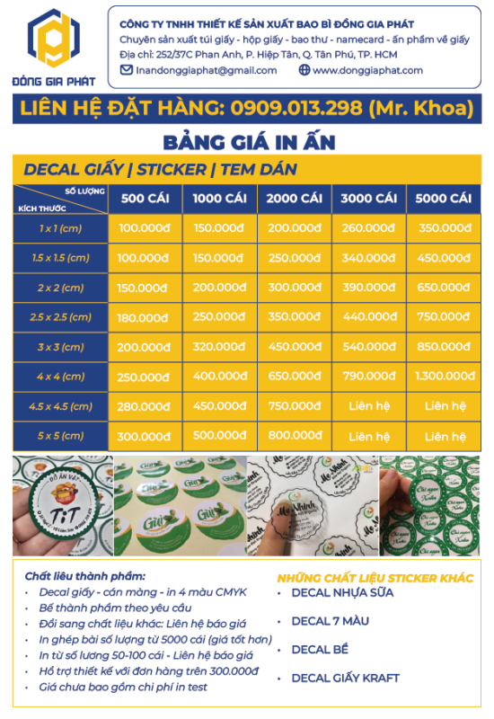 BẢNG GIÁ IN TEM NHÃN ĐỒNG GIA PHÁT