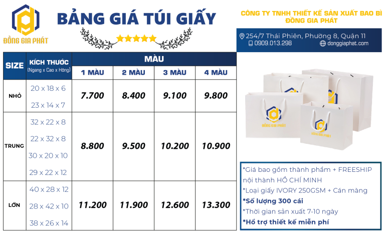 Bảng giá túi giấy Ivory 2024 - 300 cái